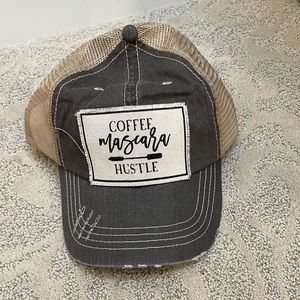 Cute adjustable hat - “coffee, mascara, hustle” - never worn!